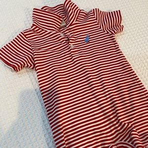 Beaufort Bonnet Company Jon Jon/romper. Red and white stripes. Snaps in stride.